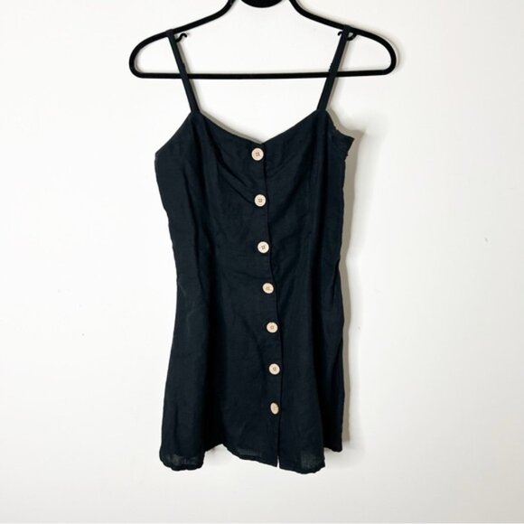 Urban Outfitters Mini Dress Buttons Linen Blend Black Strappy Back Size Small - Picture 3 of 13